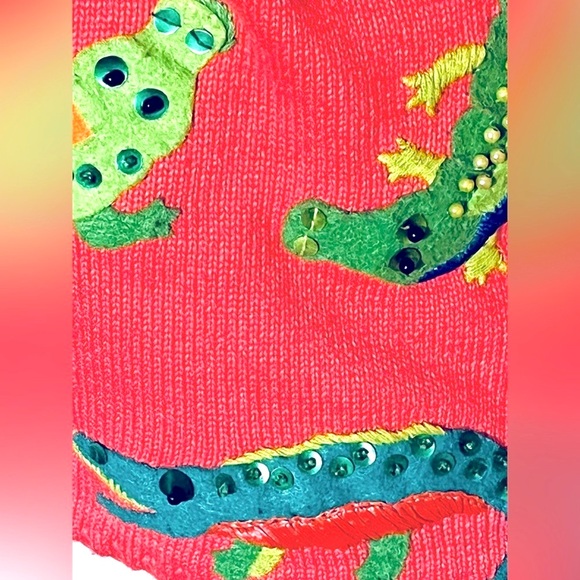 ALLIGATOR CARDIGAN SWEATER MICHAEL SIMON SMALL RETRO CROCODILE ANIMAL PRINT - Picture 11 of 16